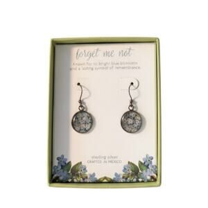 Sterling Silver Forget Me Not Dangle Earrings Mexico Floral Gift Boxed